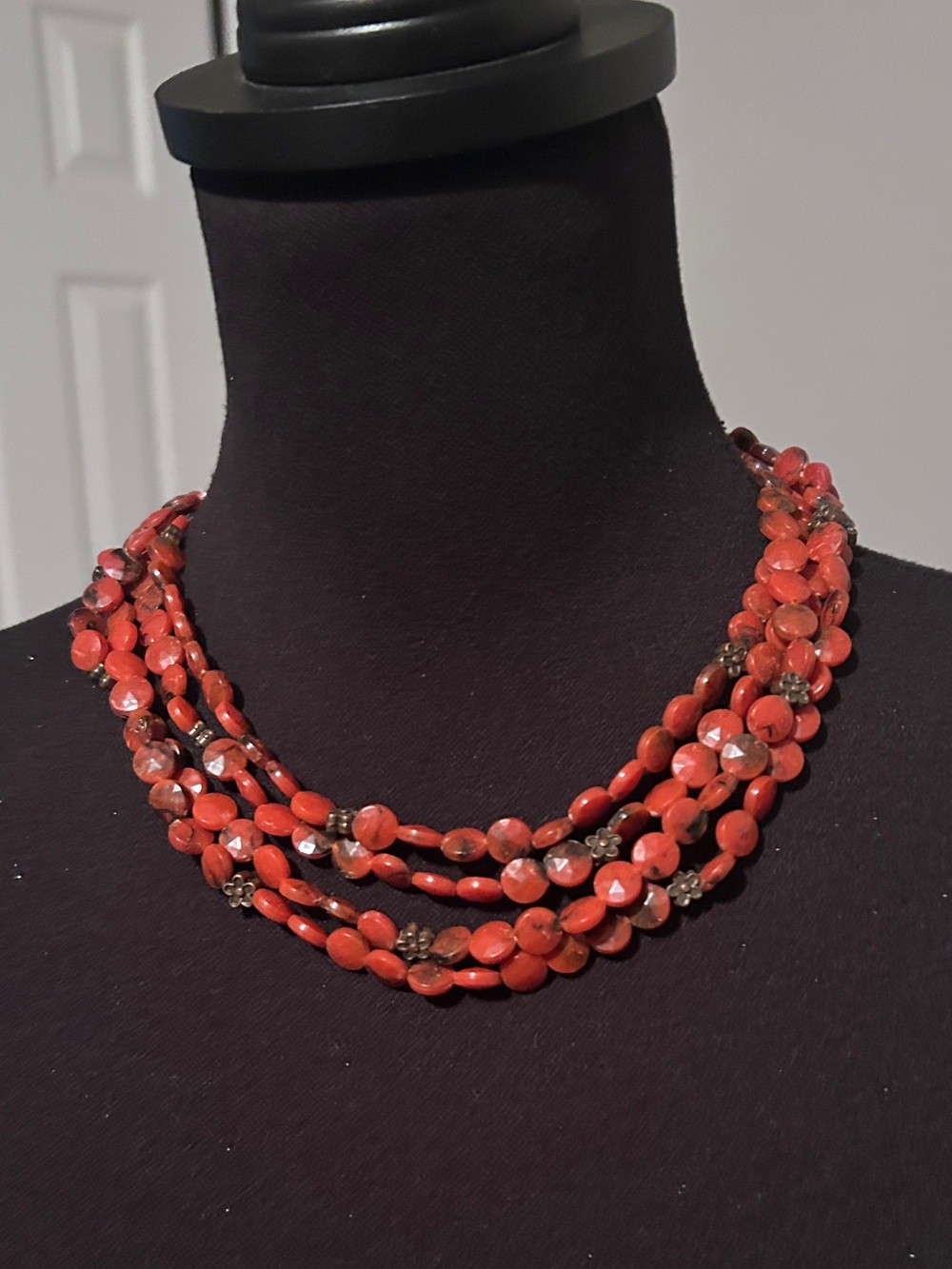 Vintage Blood Orange Lucite Multi-Strand Necklace 🧡
